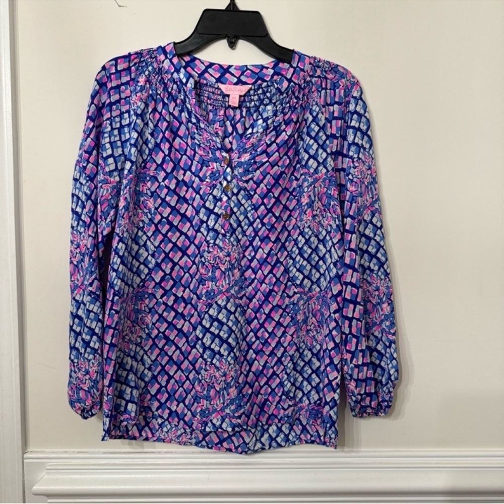 Elsa Silk Top Lilly Pulitzer Womens Pullover Small Pop Up Toe In Purple XXS